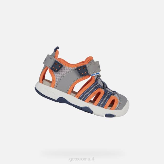 sandalo multi bambino FX0W1435 grigio/arancio fluo Geox