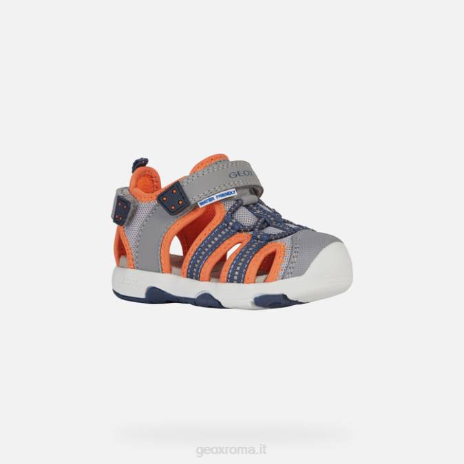 sandalo multi bambino FX0W1435 grigio/arancio fluo Geox