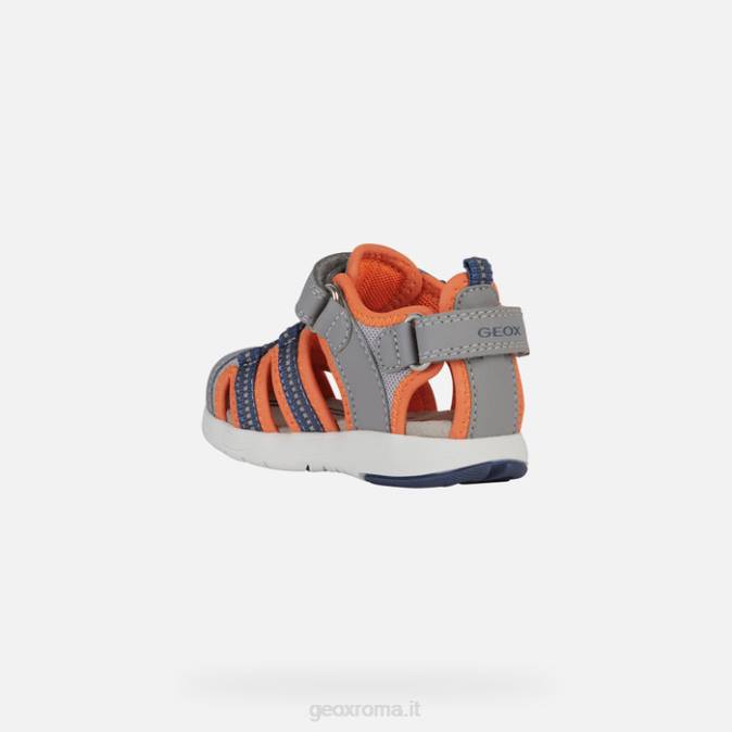 sandalo multi bambino FX0W1435 grigio/arancio fluo Geox
