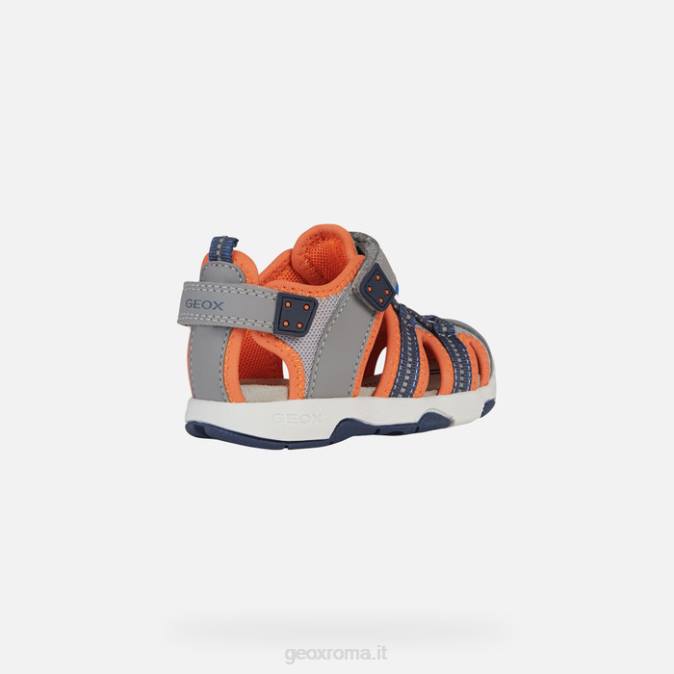 sandalo multi bambino FX0W1435 grigio/arancio fluo Geox