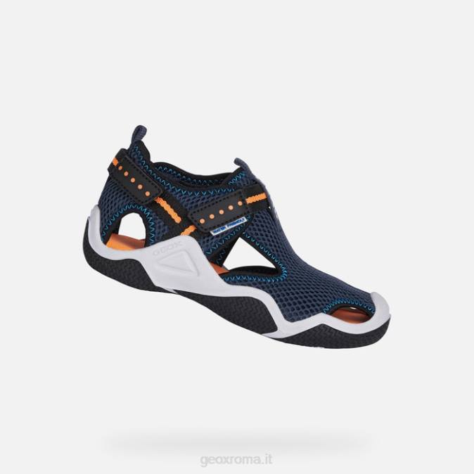 trampoliere junior FX0W1349 blu navy/arancio fluo Geox