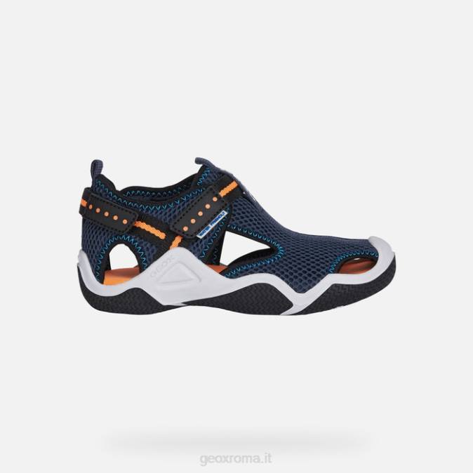 trampoliere junior FX0W1349 blu navy/arancio fluo Geox