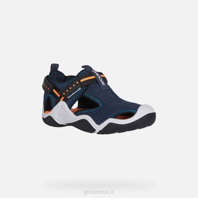 trampoliere junior FX0W1349 blu navy/arancio fluo Geox