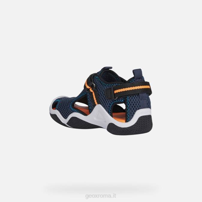 trampoliere junior FX0W1349 blu navy/arancio fluo Geox