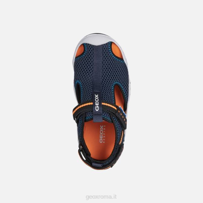 trampoliere junior FX0W1349 blu navy/arancio fluo Geox